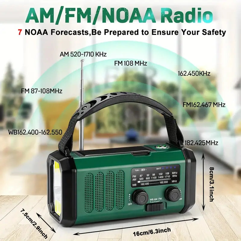 Multifunkční meteorologické rádio s kličkou, solárním a USB nabíjením | Ka-mostore
