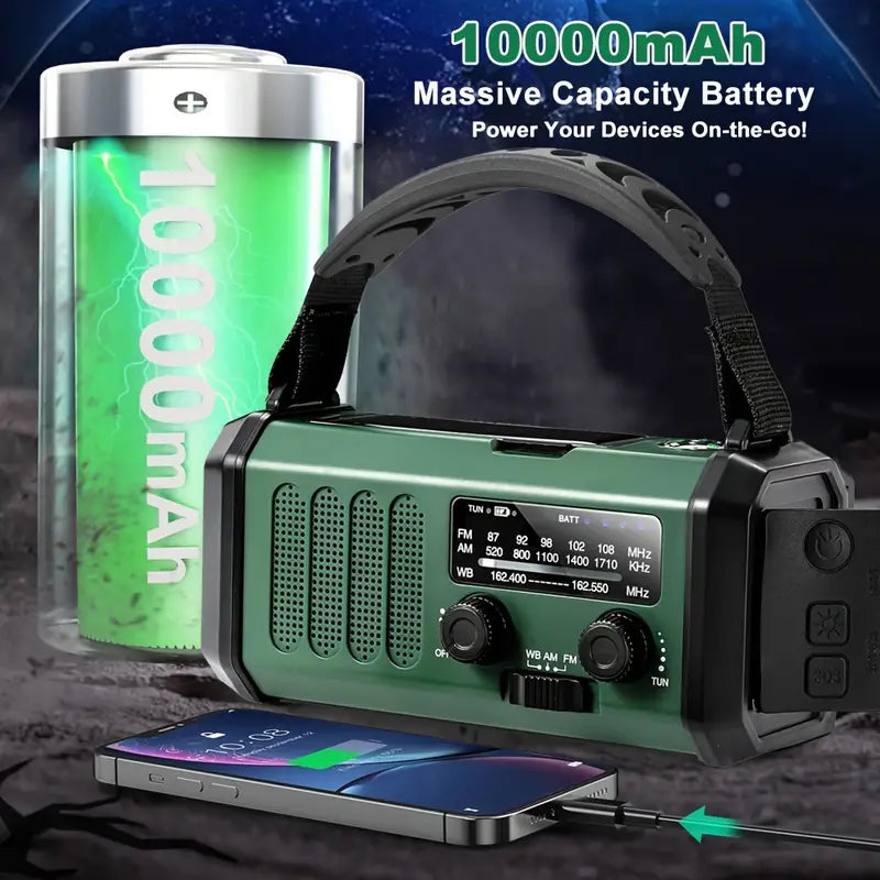 Multifunkční meteorologické rádio s kličkou, solárním a USB nabíjením | Ka-mostore