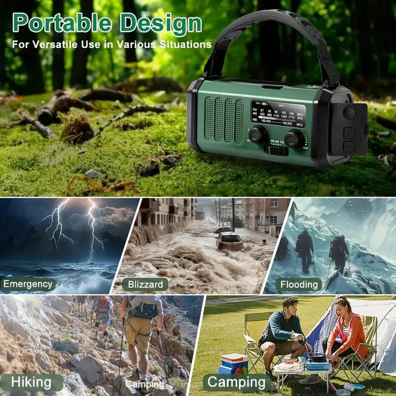 Multifunkční meteorologické rádio s kličkou, solárním a USB nabíjením | Ka-mostore