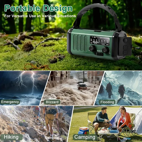 Multifunkční meteorologické rádio s kličkou, solárním a USB nabíjením | Ka-mostore