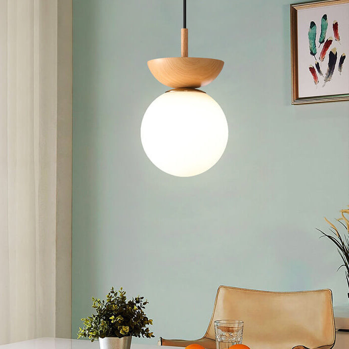 Glass Globe Ceiling Light | Wood Grain Design | Ka-mostore