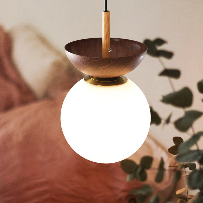 Glass Globe Ceiling Light | Wood Grain Design | Ka-mostore