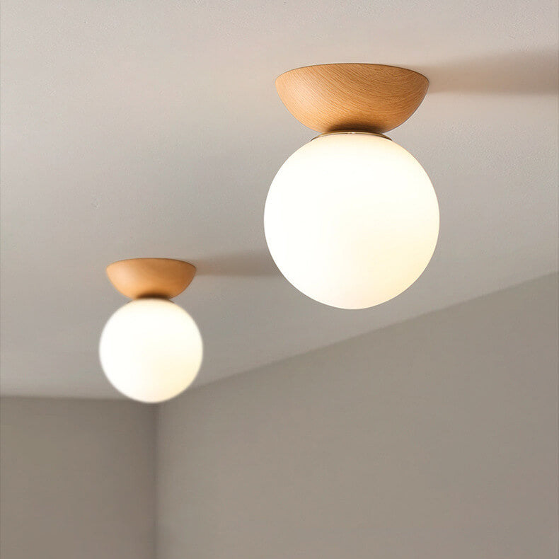 Glass Globe Ceiling Light | Wood Grain Design | Ka-mostore
