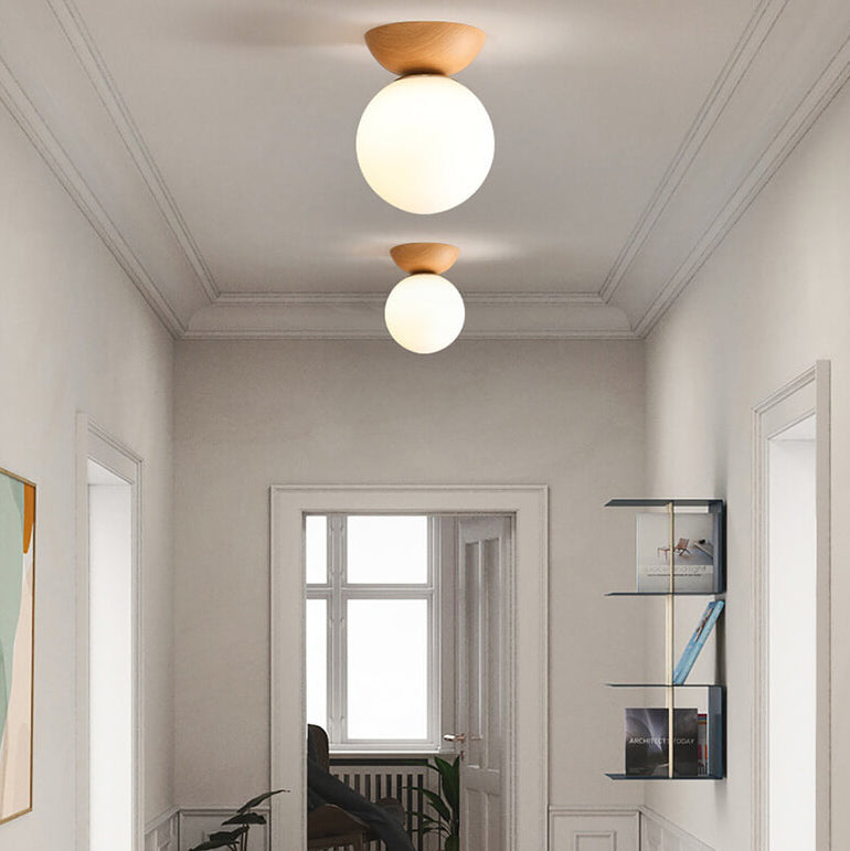 Glass Globe Ceiling Light | Wood Grain Design | Ka-mostore