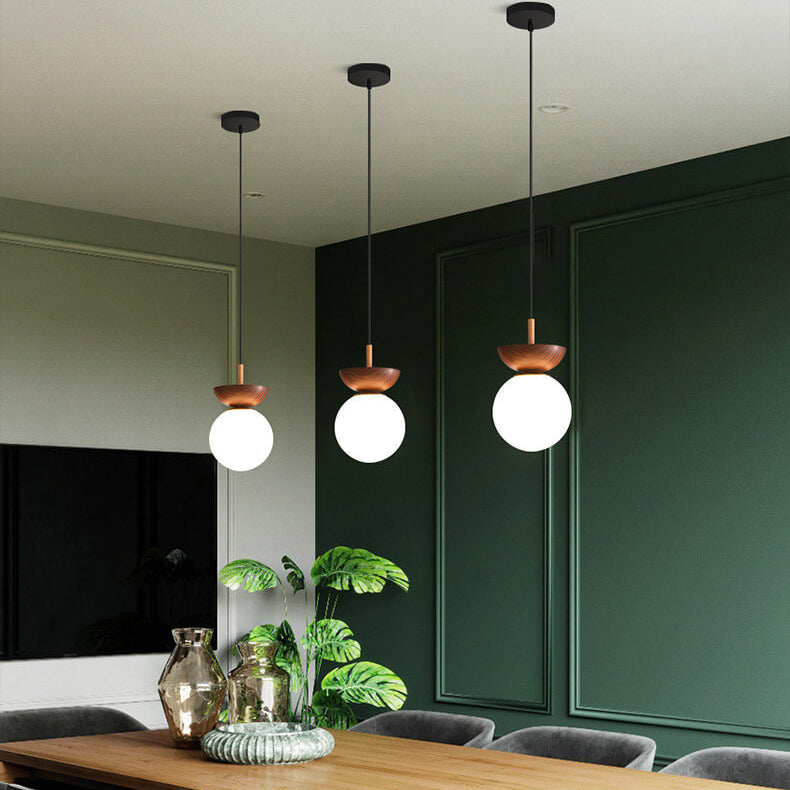 Glass Globe Ceiling Light | Wood Grain Design | Ka-mostore