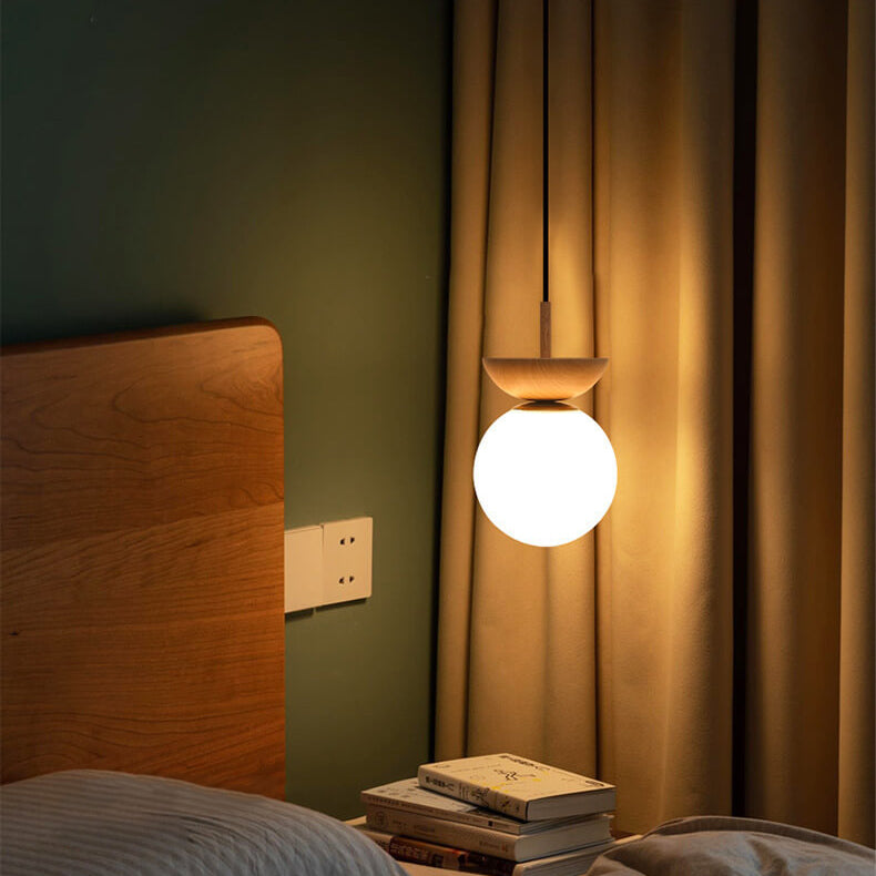 Glass Globe Ceiling Light | Wood Grain Design | Ka-mostore