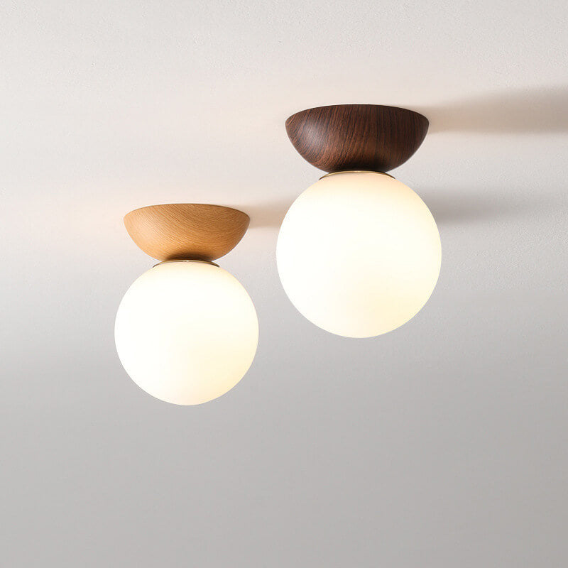 Glass Globe Ceiling Light | Wood Grain Design | Ka-mostore