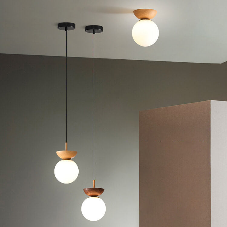 Glass Globe Ceiling Light | Wood Grain Design | Ka-mostore