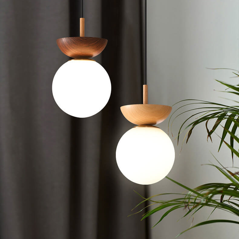 Glass Globe Ceiling Light | Wood Grain Design | Ka-mostore