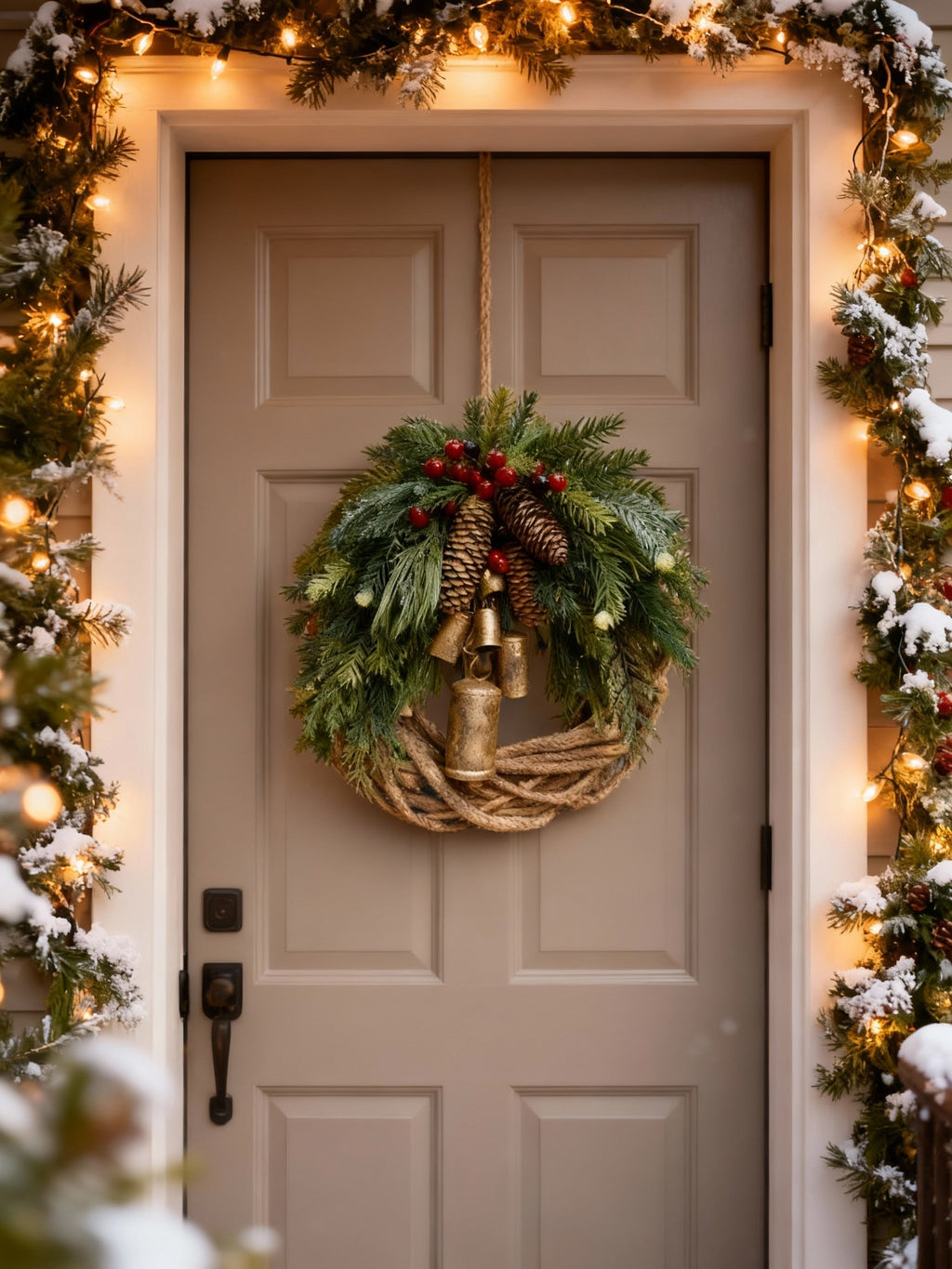 Handmade Bohemian Winter Wreath | Bells, Pinecones & Berries | 43 cm | Indoor/Outdoor | Ka-mostore