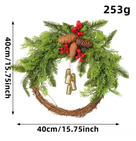 Handmade Bohemian Winter Wreath | Bells, Pinecones & Berries | 43 cm | Indoor/Outdoor | Ka-mostore
