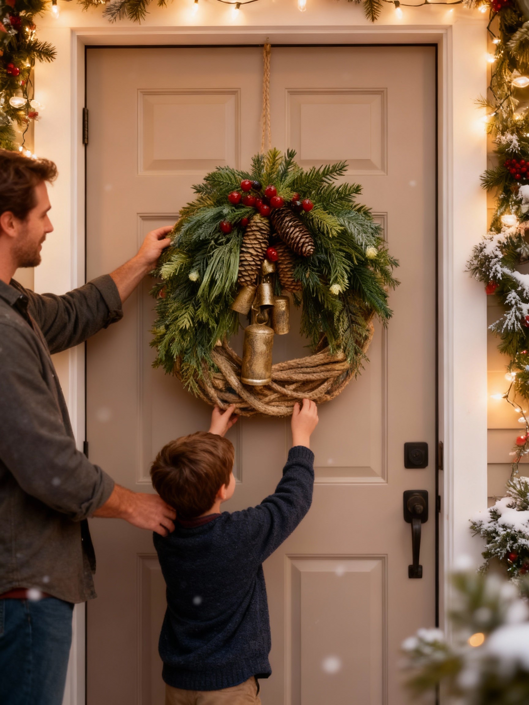 Handmade Bohemian Winter Wreath | Bells, Pinecones & Berries | 43 cm | Indoor/Outdoor | Ka-mostore