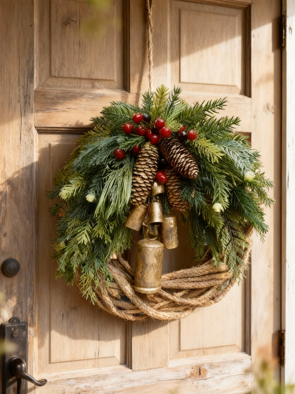 Handmade Bohemian Winter Wreath | Bells, Pinecones & Berries | 43 cm | Indoor/Outdoor | Ka-mostore