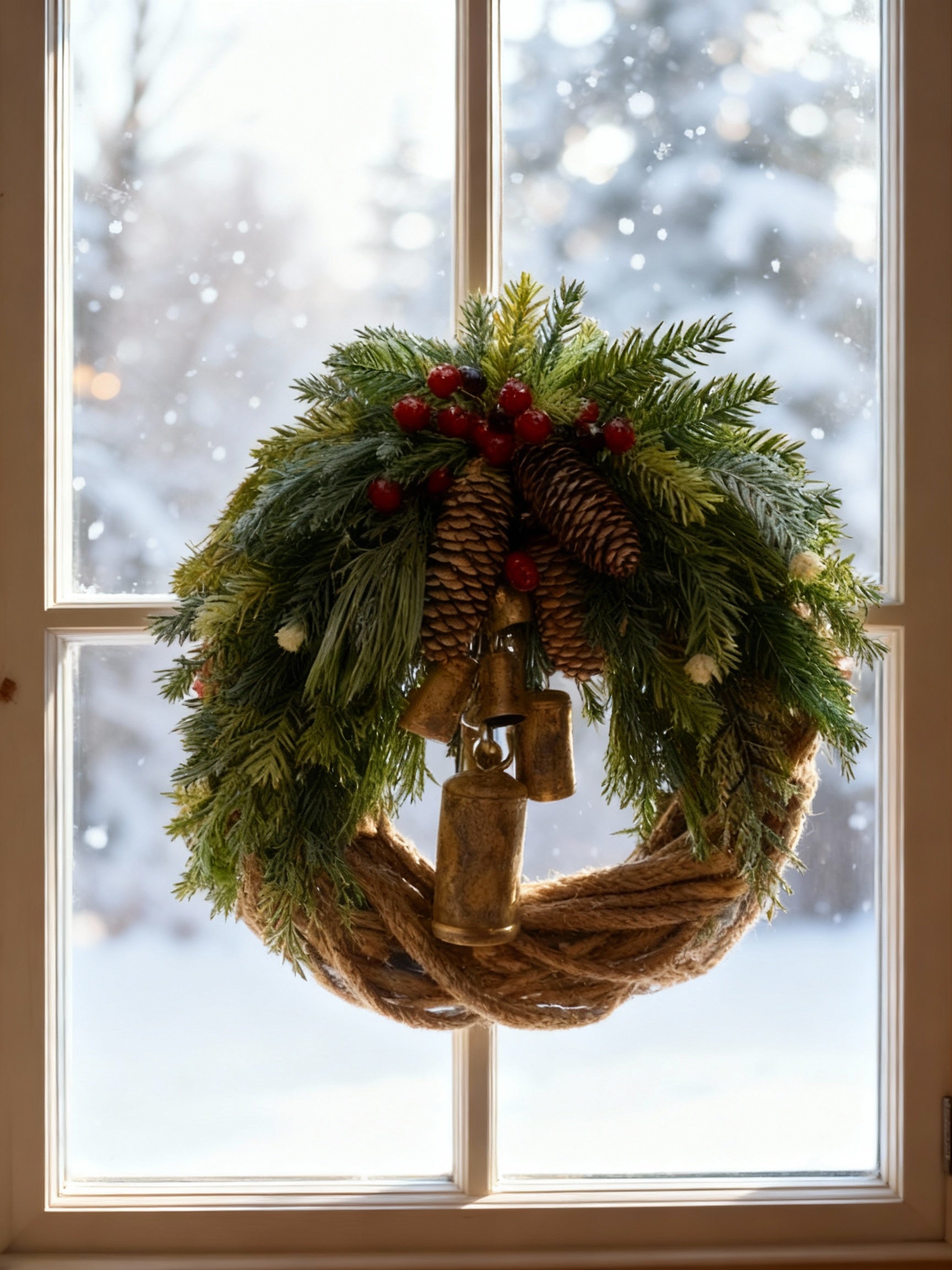 Handmade Bohemian Winter Wreath | Bells, Pinecones & Berries | 43 cm | Indoor/Outdoor | Ka-mostore