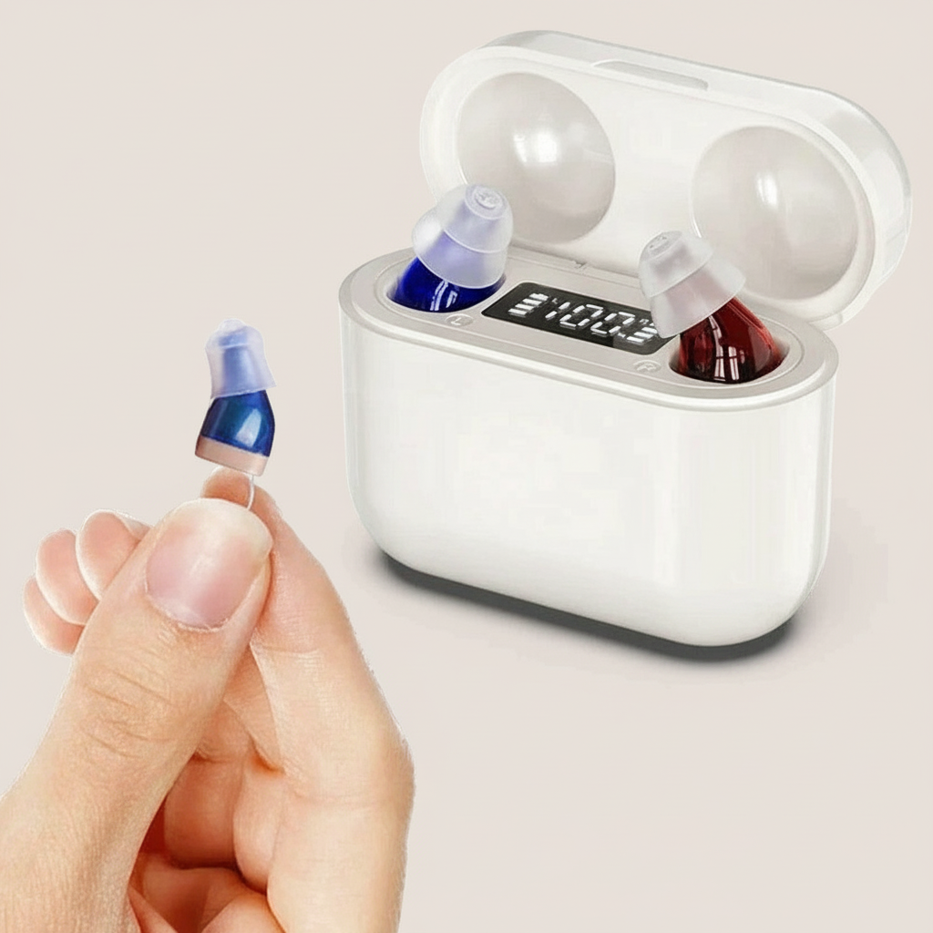 HearPro ITC Hearing Amplifier Set | Rechargeable | Intelligent Noise Cancellation | In-Ear Design (Discreet) | 20 Hours Battery Life | Includes Mobile Charging Case | Ka-mostore