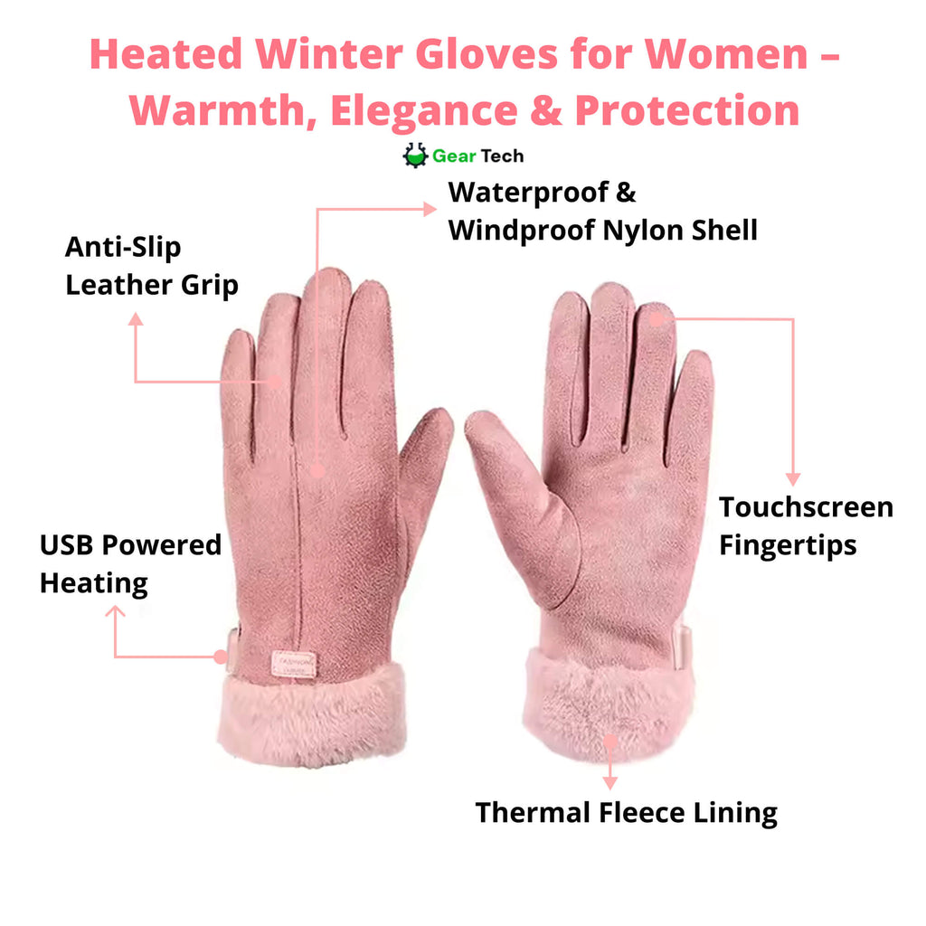 قفازات مُدفّأة للنساء في المملكة المتحدة – قفازات شتوية حرارية مقاومة للماء للنساء، مزوّدة بميزة استخدام الشاشات اللمسية وتصميم دافئ قابل لإعادة الشحن عبر USB | Ka-mostore