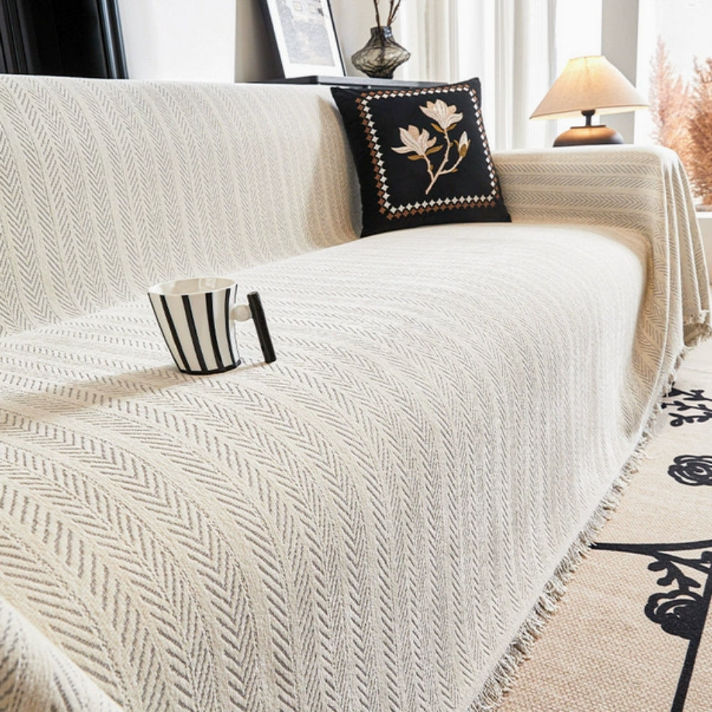 Herringbone Knit Sofa Blanket with Tassels | Ka-mostore