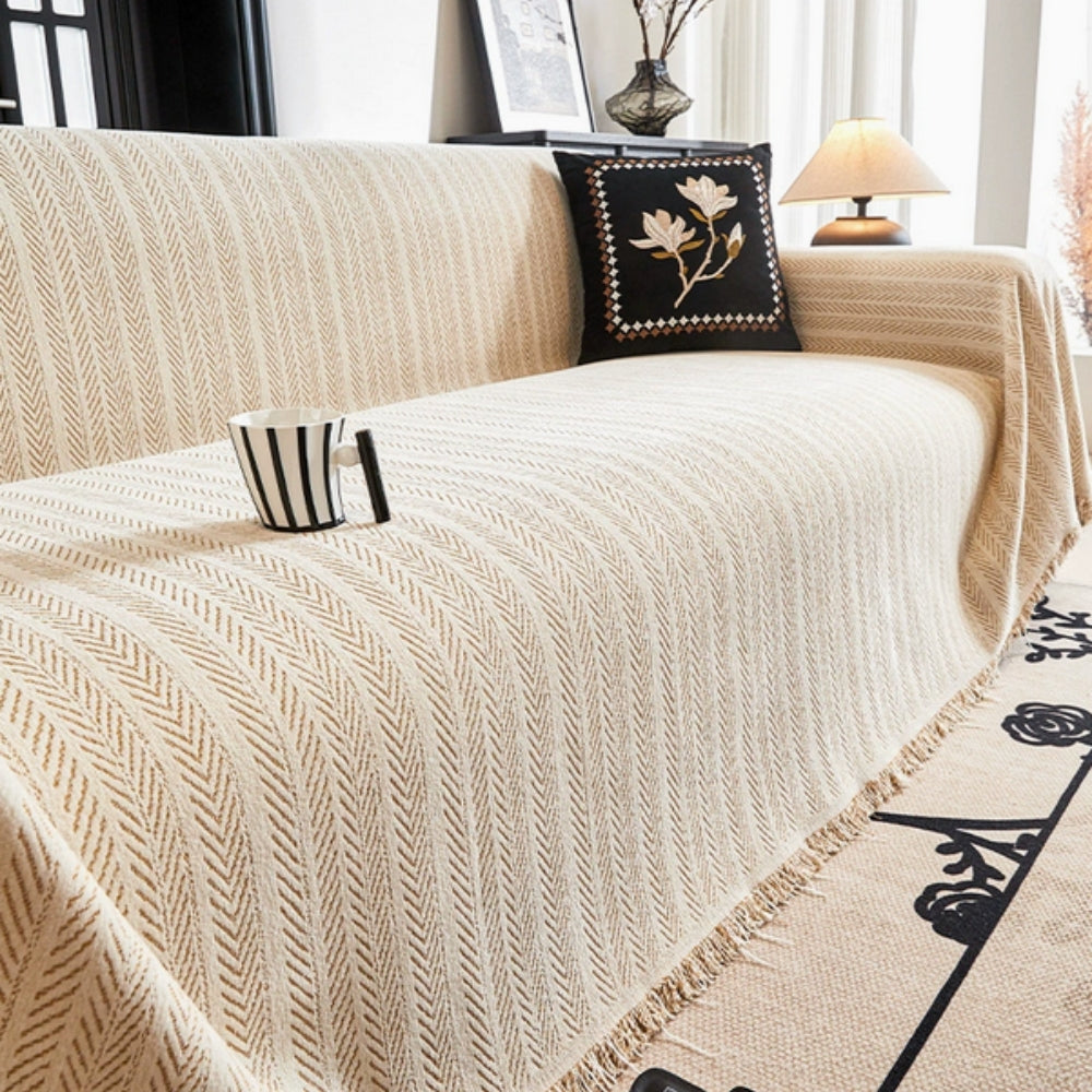 Herringbone Knit Sofa Blanket with Tassels | Ka-mostore