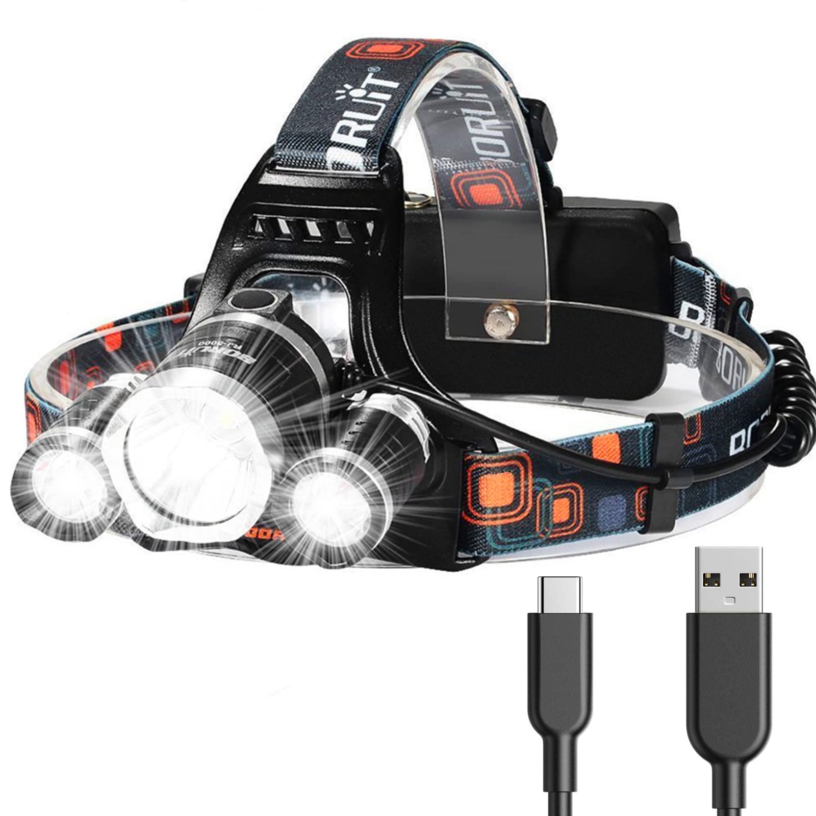 Hqdz-Td 20000 Lumen Rechargeable Headlamp - Waterproof, Adjustable Light for Outdoors, Hunting, Camping | Ka-mostore