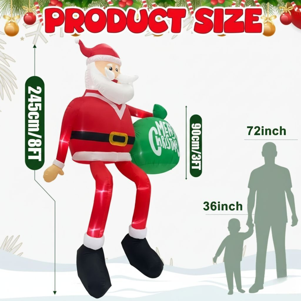 Inflatable LED Climbing Santa Claus | 2.4 m High | Outdoor | Ka-mostore
