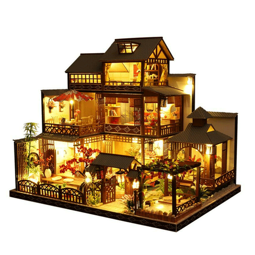 Large Realistic Wooden Dollhouse with LED Lights | DIY Miniature Playhouse | Ka-mostore