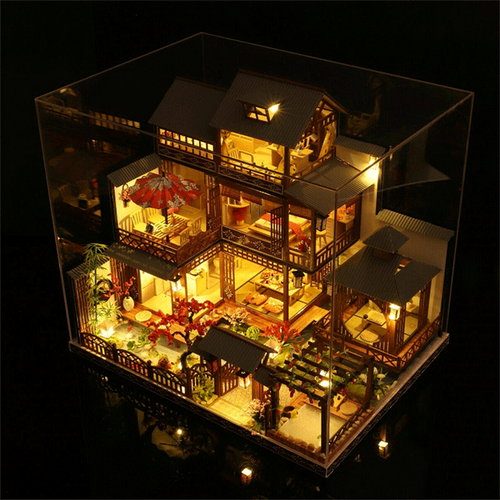 Large Realistic Wooden Dollhouse with LED Lights | DIY Miniature Playhouse | Ka-mostore
