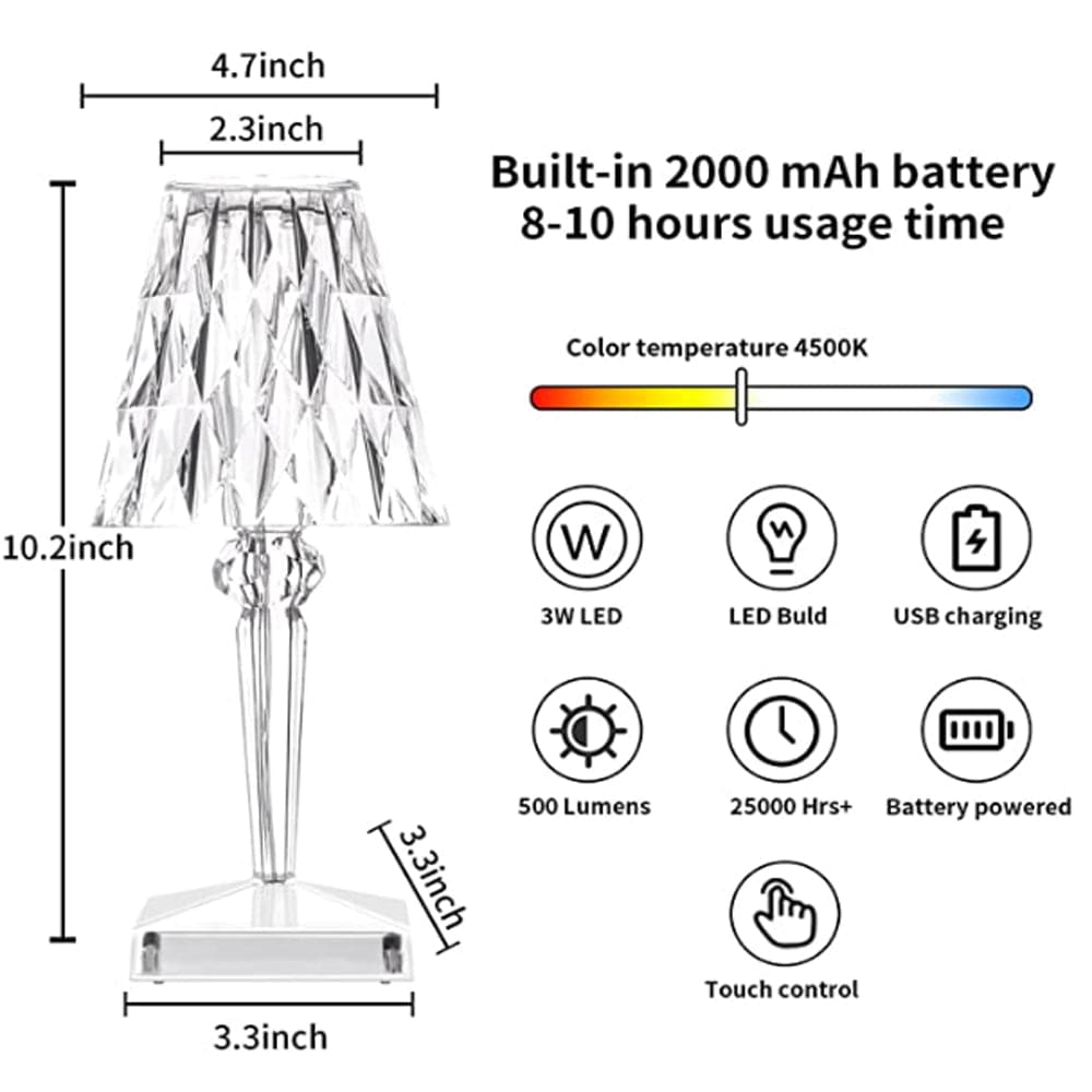 LED Crystal Table Lamp | Elegant Diamond Design | Ka-mostore
