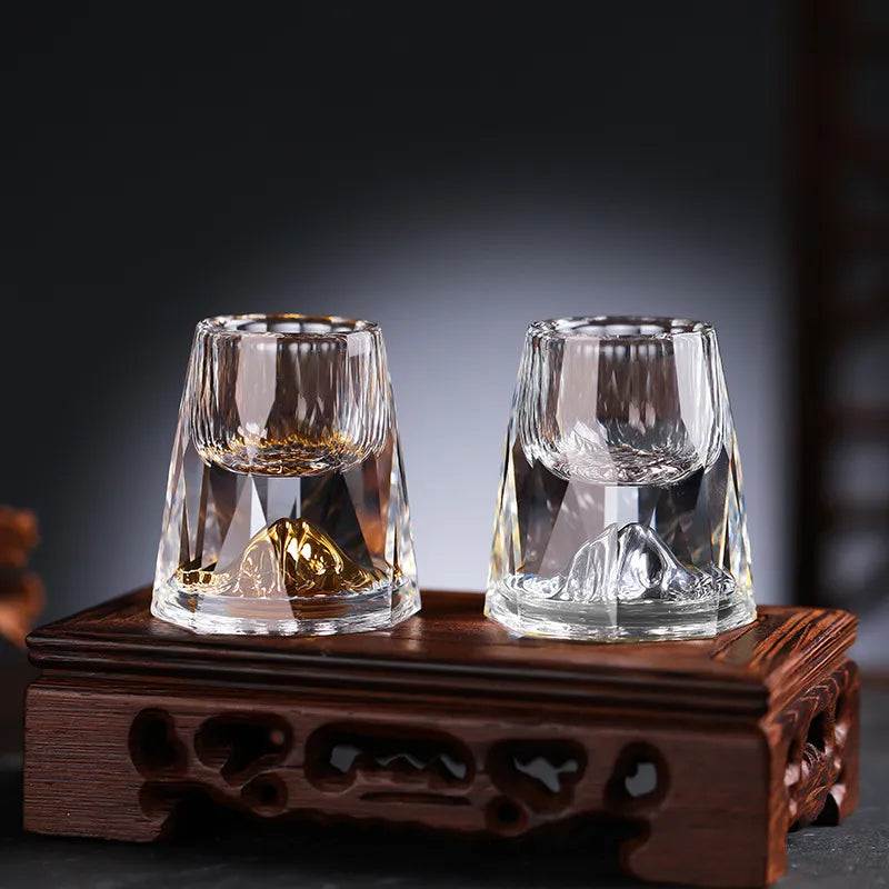 Luxury Crystal Glasses with Gold Flakes – Handmade – Set of 2 – For Whisky & Premium Beverages | Ka-mostore