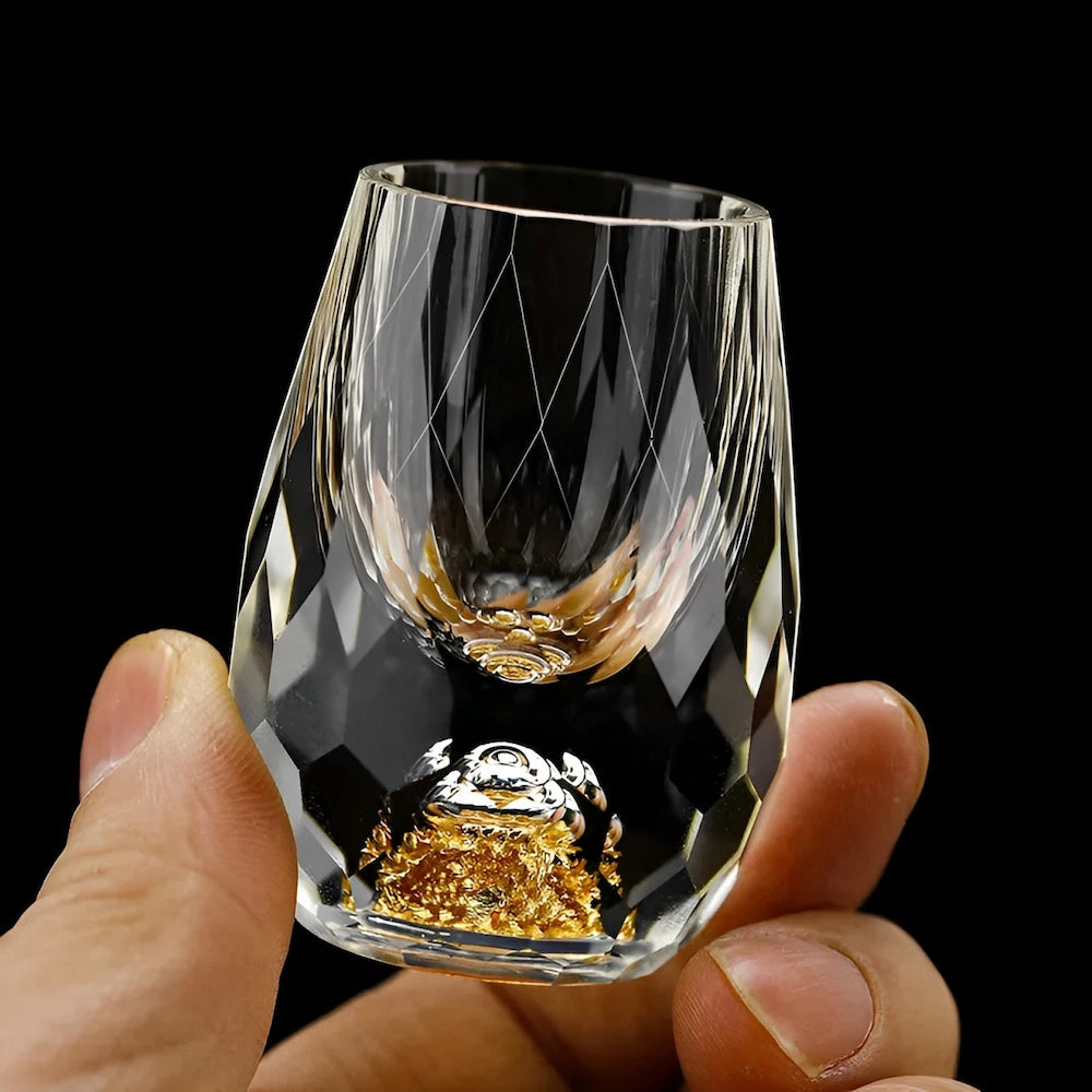 Luxury Crystal Glasses with Gold Flakes – Handmade – Set of 2 – For Whisky & Premium Beverages | Ka-mostore