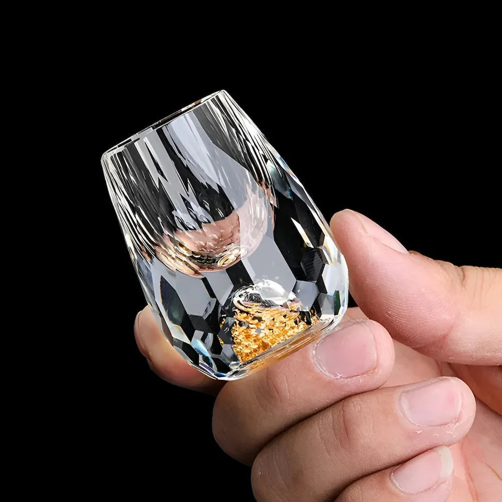Luxury Crystal Glasses with Gold Flakes – Handmade – Set of 2 – For Whisky & Premium Beverages | Ka-mostore
