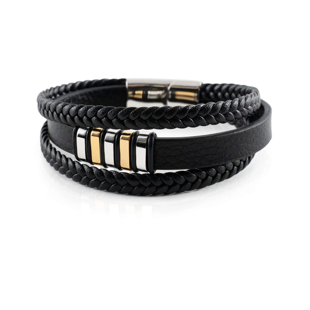 Men's Braided Leather Bracelet with Metal Accents | Ka-mostore