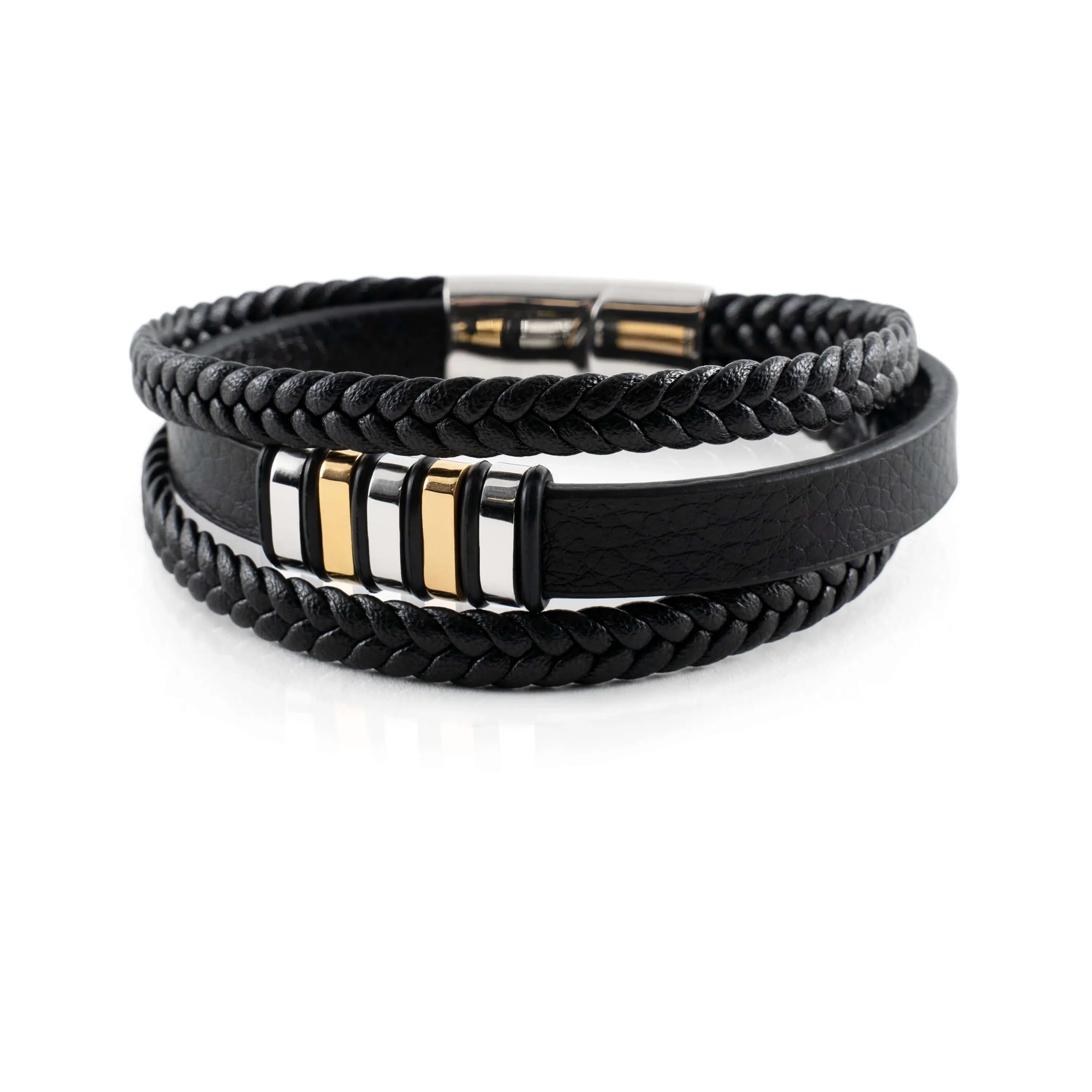 Men's Braided Leather Bracelet with Metal Accents | Ka-mostore