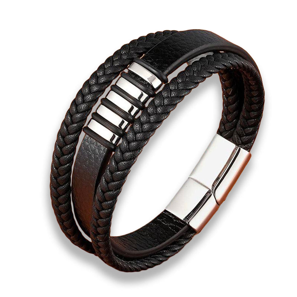 Men's Braided Leather Bracelet with Metal Accents | Ka-mostore
