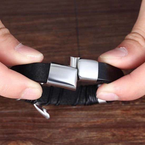 Men's Braided Leather Bracelet with Metal Accents | Ka-mostore