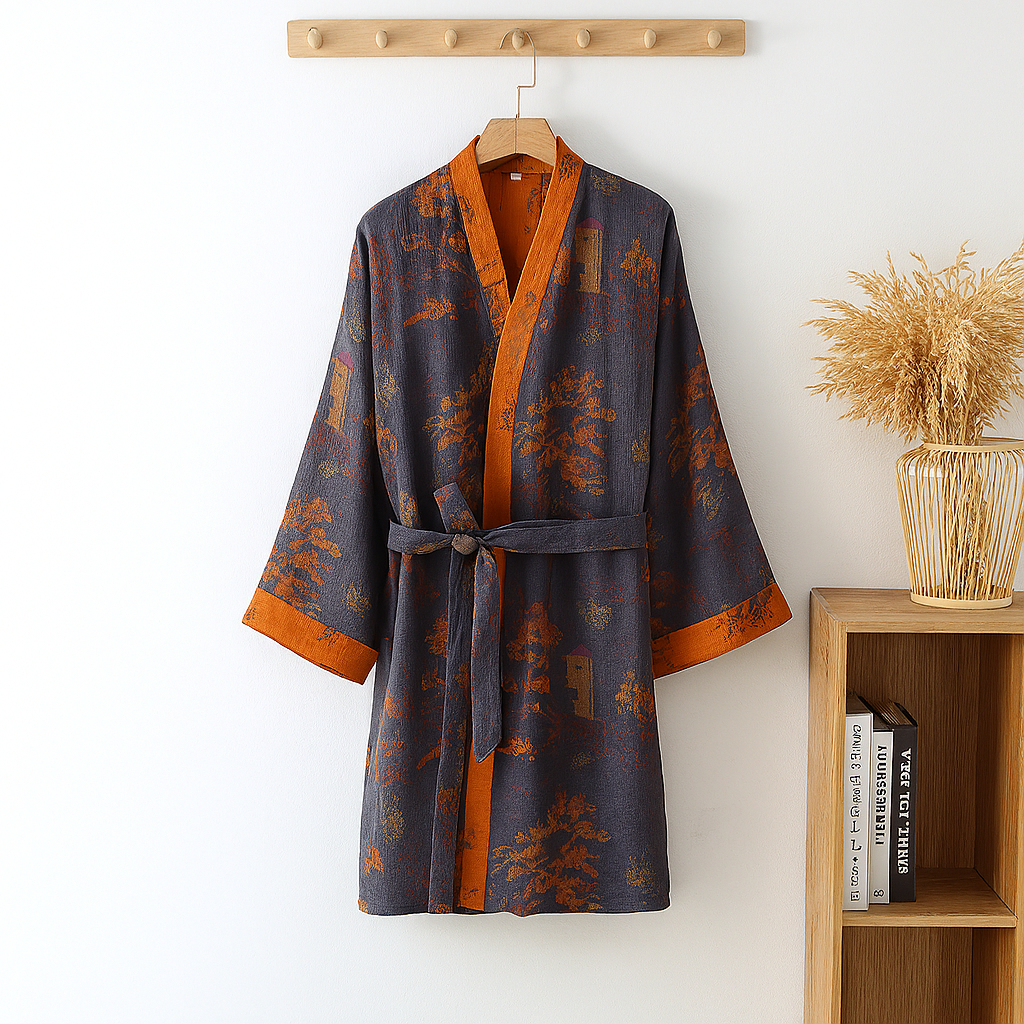 Men's Printed Jacquard V-Neck Robe | Ka-mostore