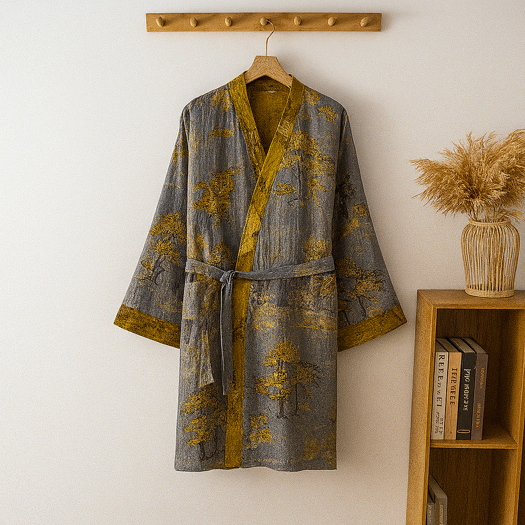 Men's Printed Jacquard V-Neck Robe | Ka-mostore