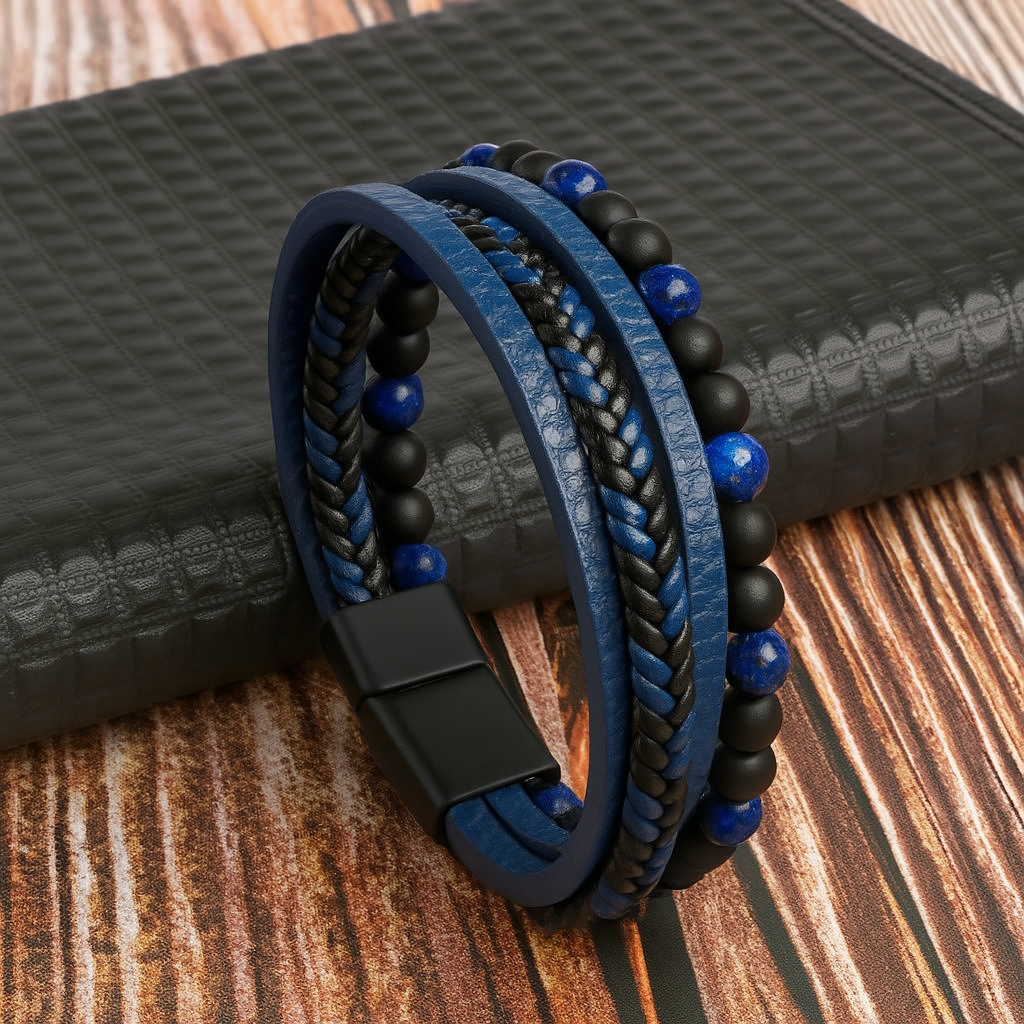 Men's Braided Leather & Stone Magnetic Bracelet | Ka-mostore
