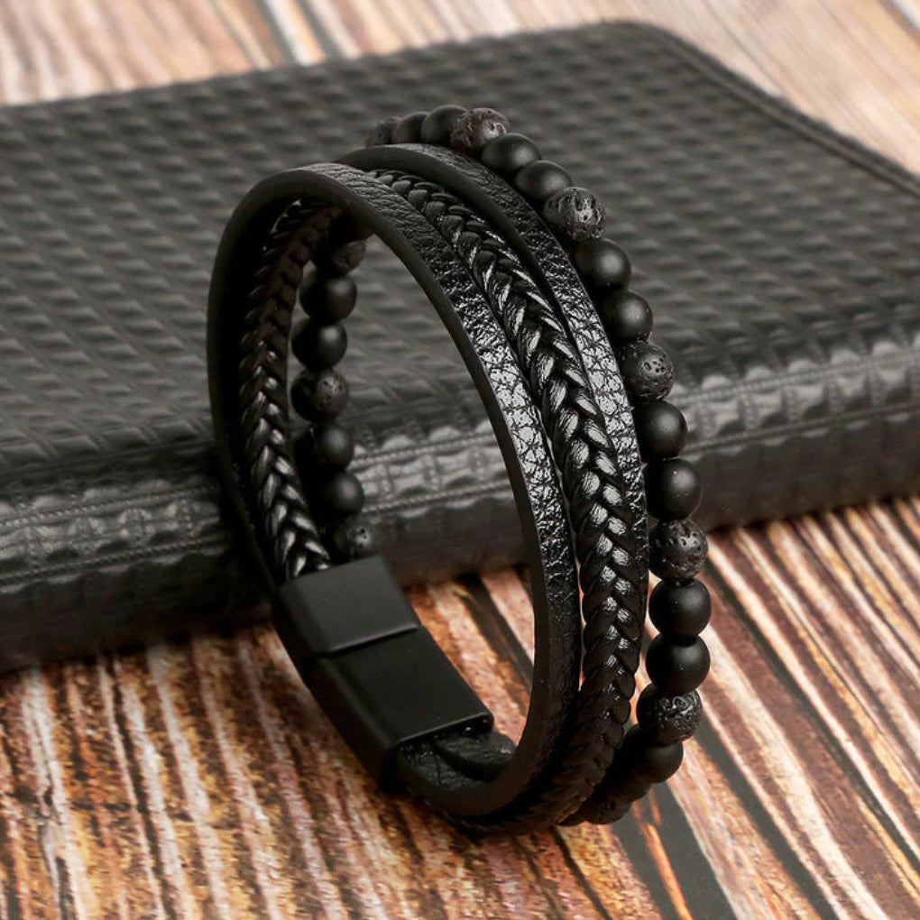 Men's Braided Leather & Stone Magnetic Bracelet | Ka-mostore