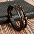 Men's Braided Leather & Stone Magnetic Bracelet | Ka-mostore