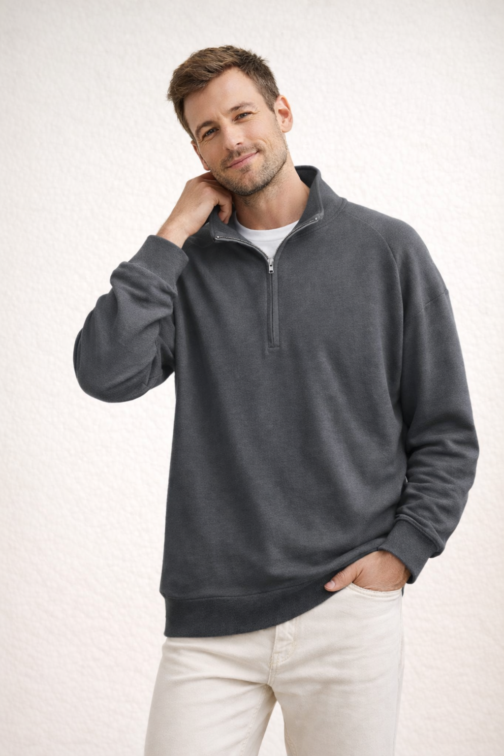 Men's Quarter-Zip Pullover with Stand-Up Collar | Ka-mostore