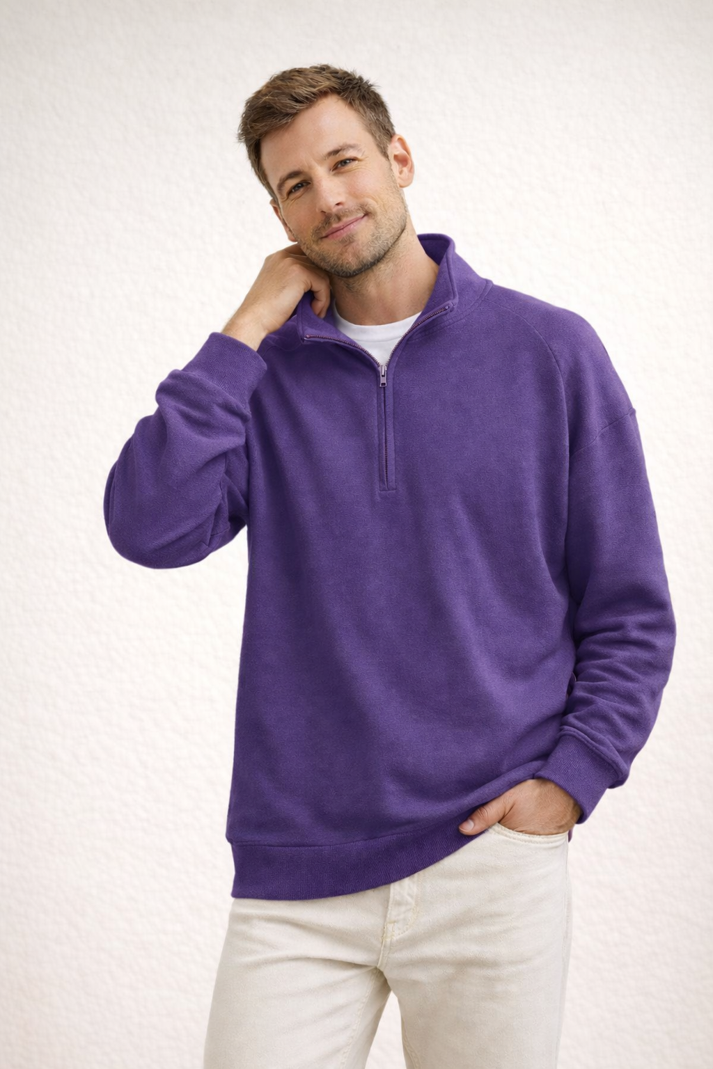 Men's Quarter-Zip Pullover with Stand-Up Collar | Ka-mostore