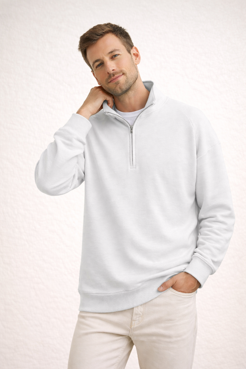 Men's Quarter-Zip Pullover with Stand-Up Collar | Ka-mostore