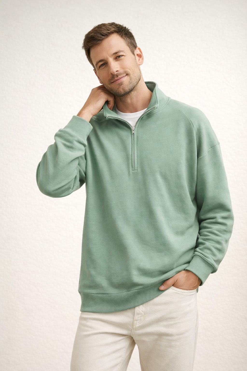 Men's Quarter-Zip Pullover with Stand-Up Collar | Ka-mostore