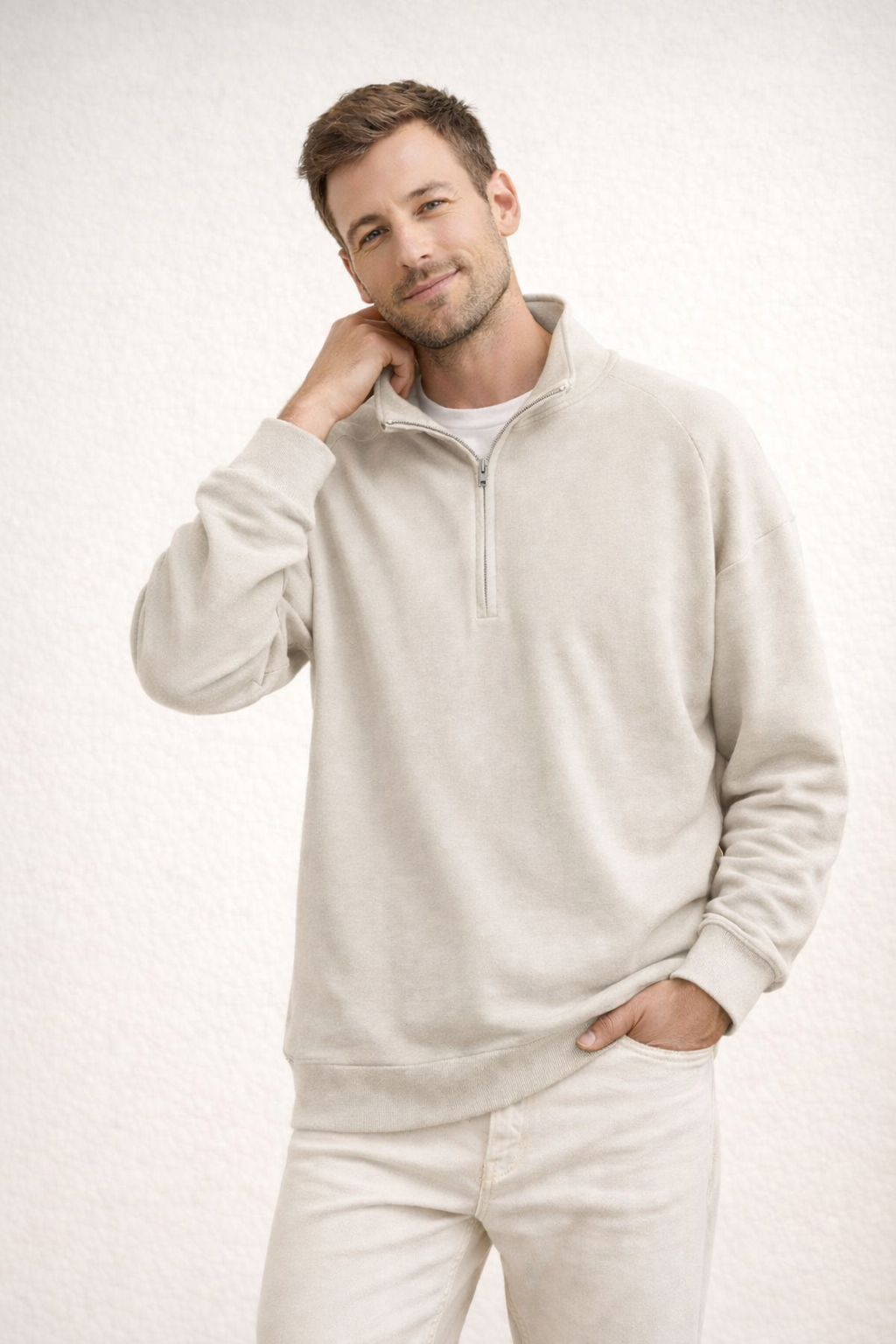 Men's Quarter-Zip Pullover with Stand-Up Collar | Ka-mostore