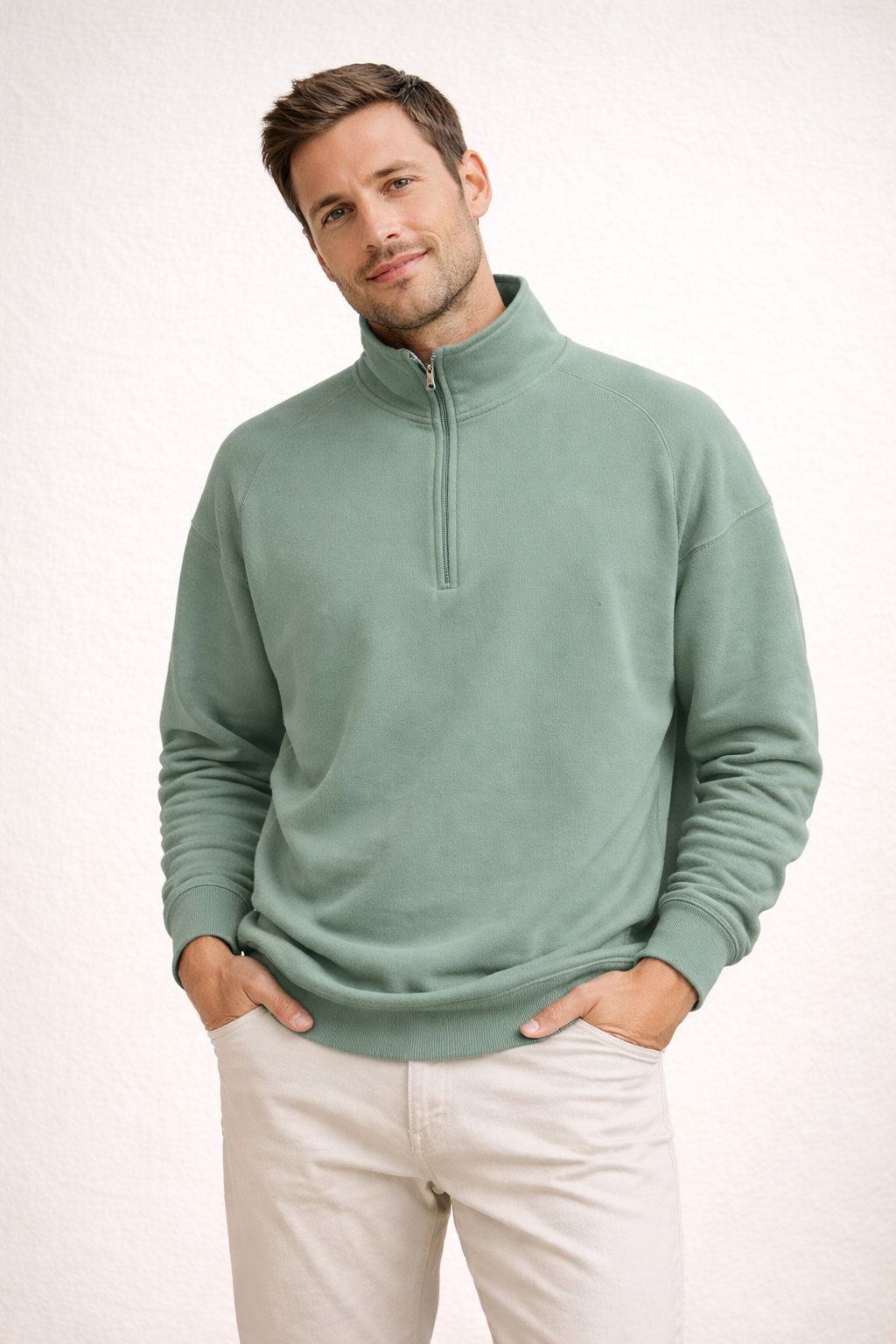 Men's Quarter-Zip Pullover with Stand-Up Collar | Ka-mostore