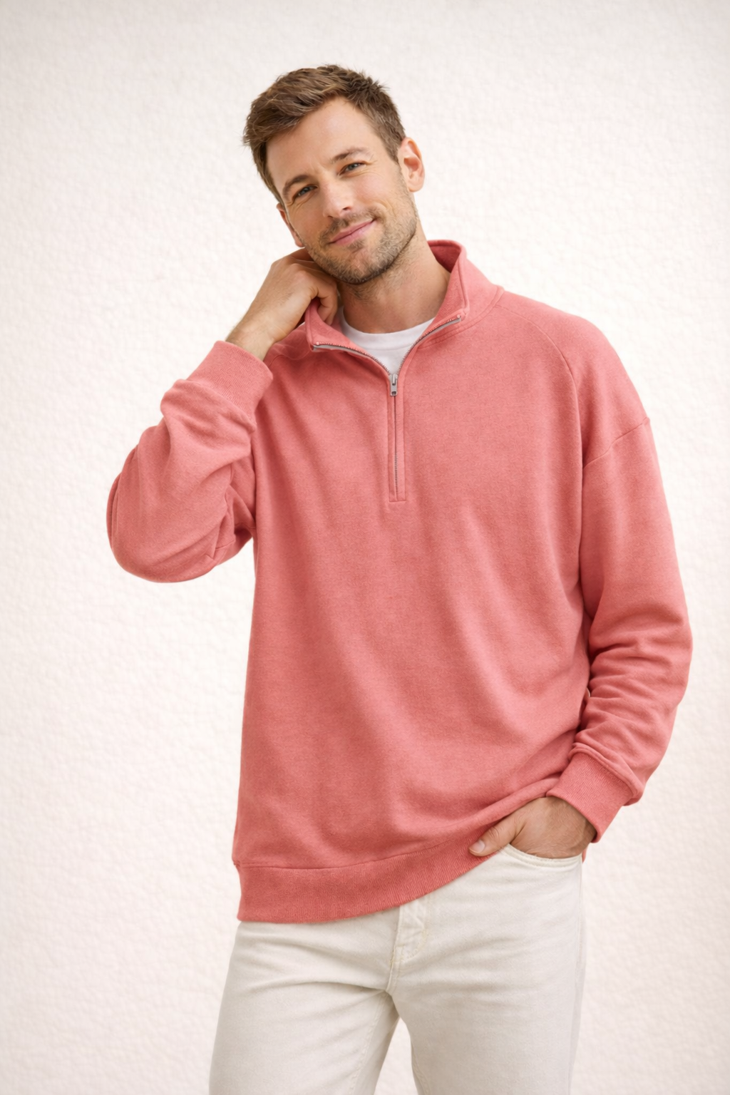 Men's Quarter-Zip Pullover with Stand-Up Collar | Ka-mostore