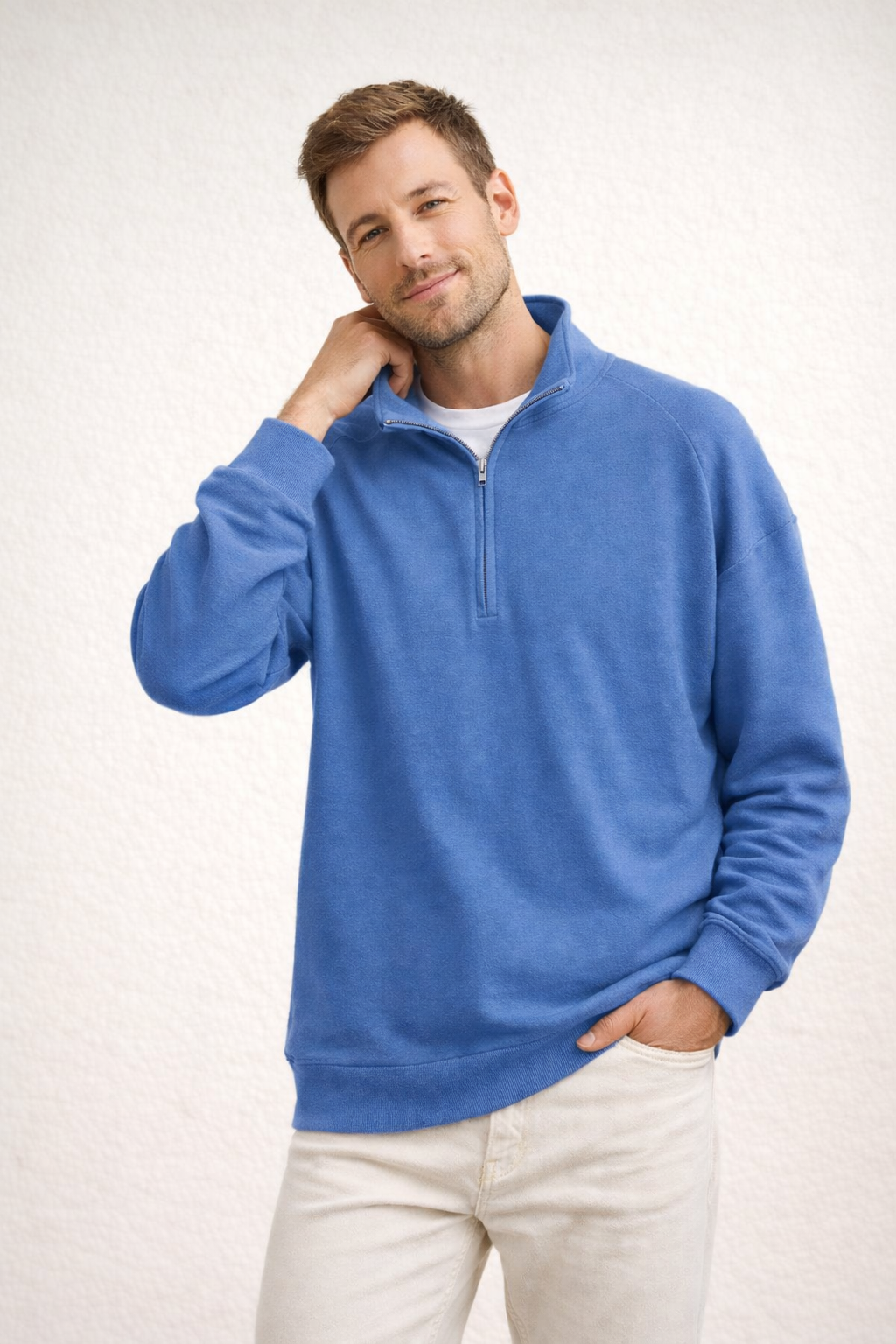 Men's Quarter-Zip Pullover with Stand-Up Collar | Ka-mostore