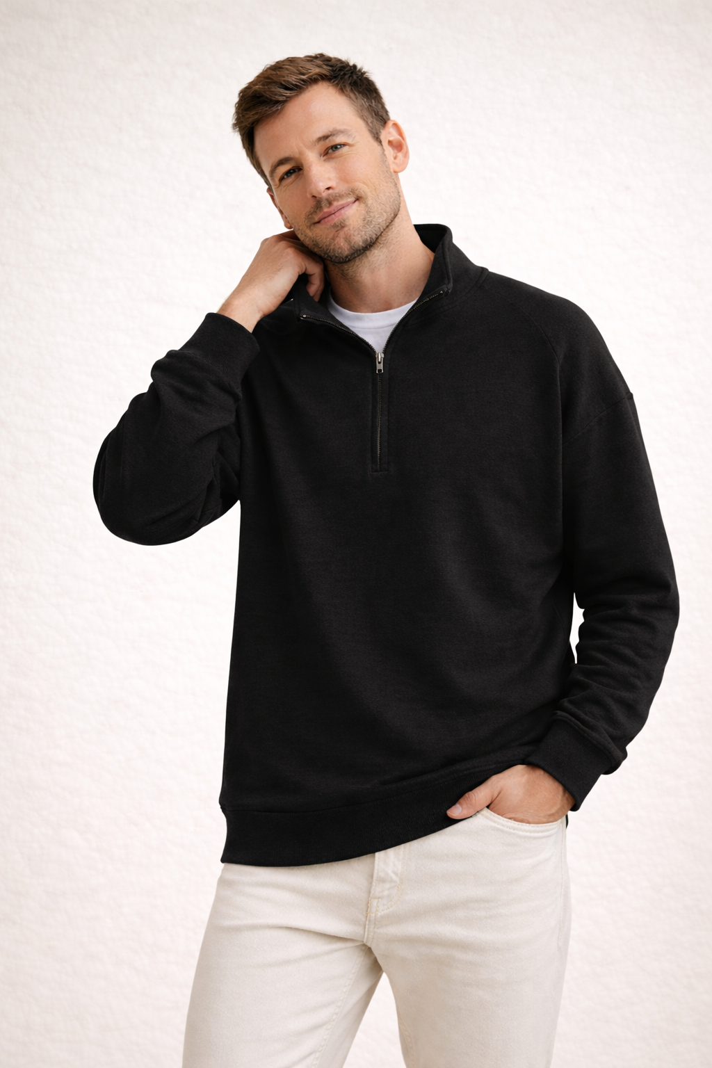 Men's Quarter-Zip Pullover with Stand-Up Collar | Ka-mostore