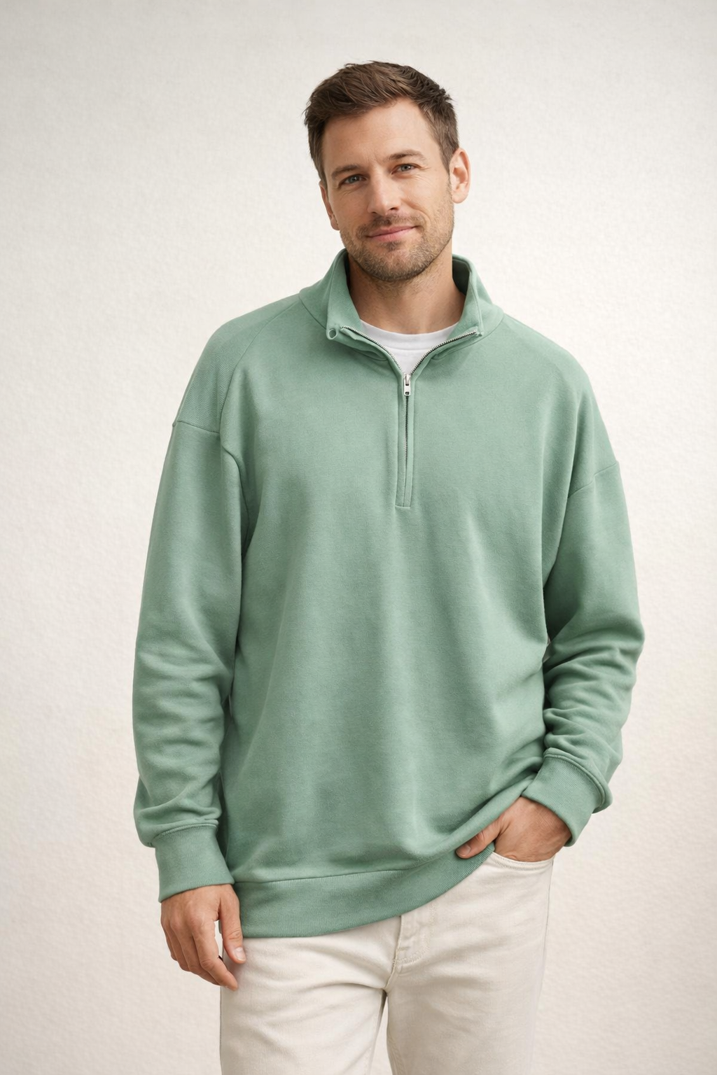 Men's Quarter-Zip Pullover with Stand-Up Collar | Ka-mostore
