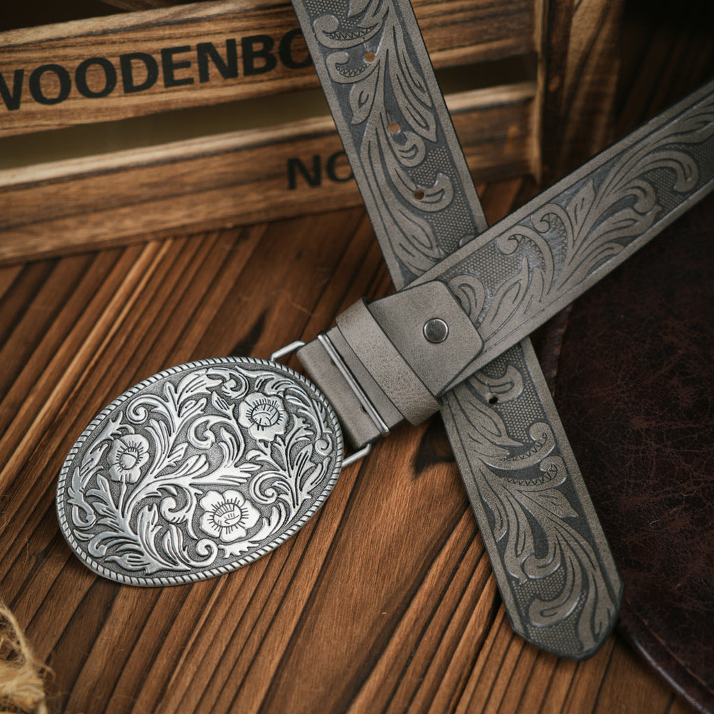 Men's Western-style – Vegan Leather Belt with Solid Metal Buckle | Ka-mostore